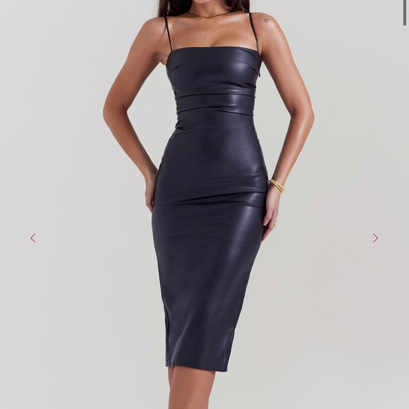 House of CB JALENA Black Vegan Leather Lace Back Dress - Picture 3 of 8